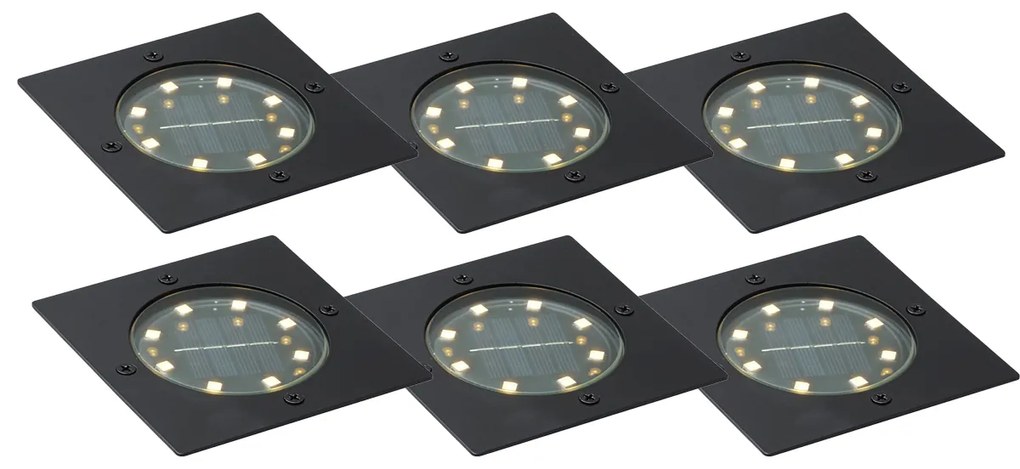 6 db fekete négyzet alakú napelemes talajspot szett LED-del IP65 - Terry