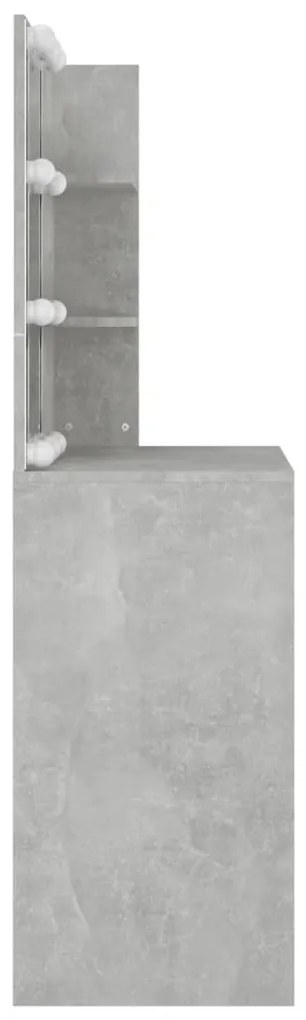 betonszürke fésülködőasztal LED-del 74,5 x 40 x 141 cm