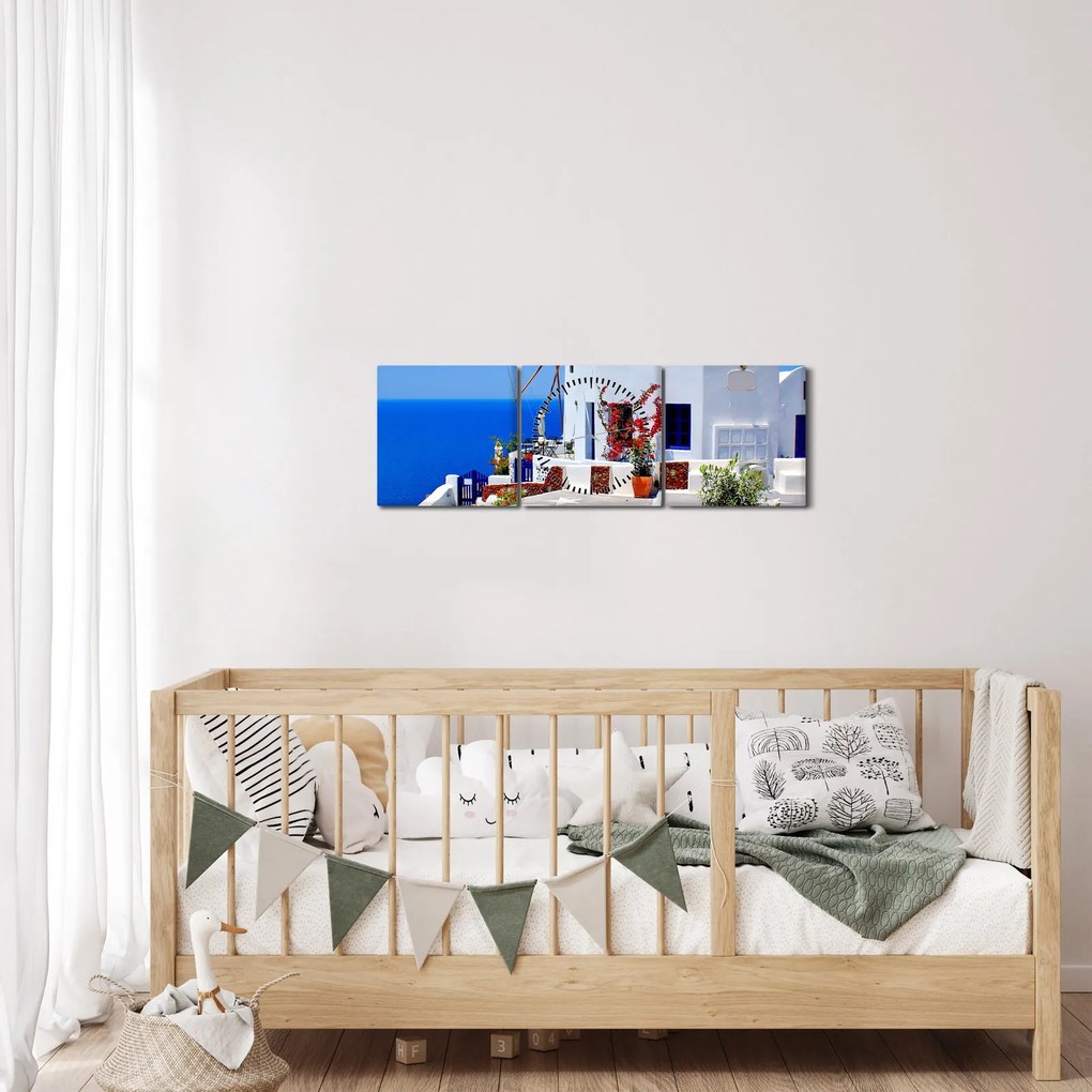 Kép - Kis ház Görögországban (órával) (90x30 cm)