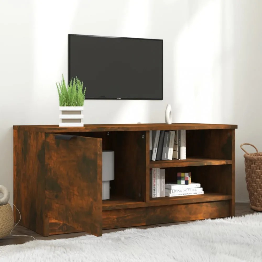 füstös tölgyszínű szerelt fa TV-szekrény 80 x 35 x 36,5 cm