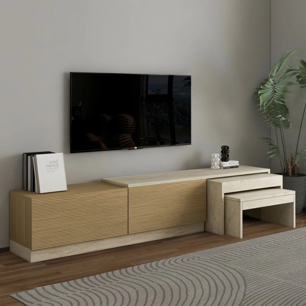 Nest TV-állvány, travertin-meleg tölgy, 180 cm