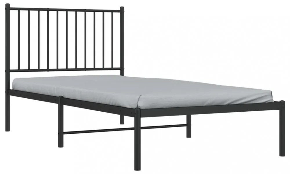 fekete fém ágykeret fejtámlával 90 x 190 cm