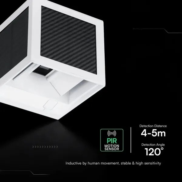 Napelemes fali LED-lámpa érzékelővel, 9W, 3,7V, 3000/4000/6000K, IP65, 2600 mAh, fehér