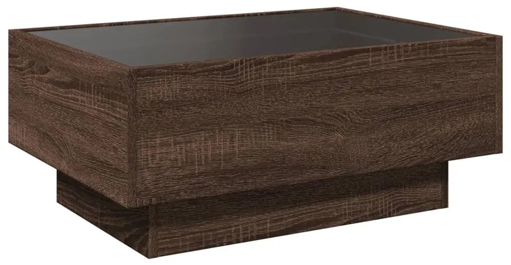 barna tölgy szerelt fa dohányzóasztal LED-del 70 x 50 x 30 cm