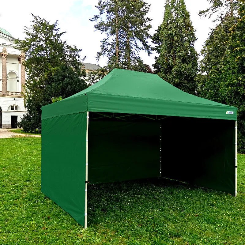 Kerti sátor 3x4,5m Acél | Gyorsan felállítható Pavilon Eseményekhez és Partikhoz - plusz 3 oldalfal - Zöld