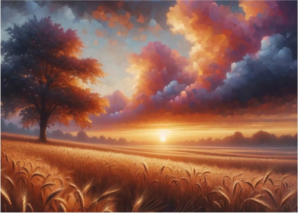 Kép – Naplemente a mezőn (70x50 cm)