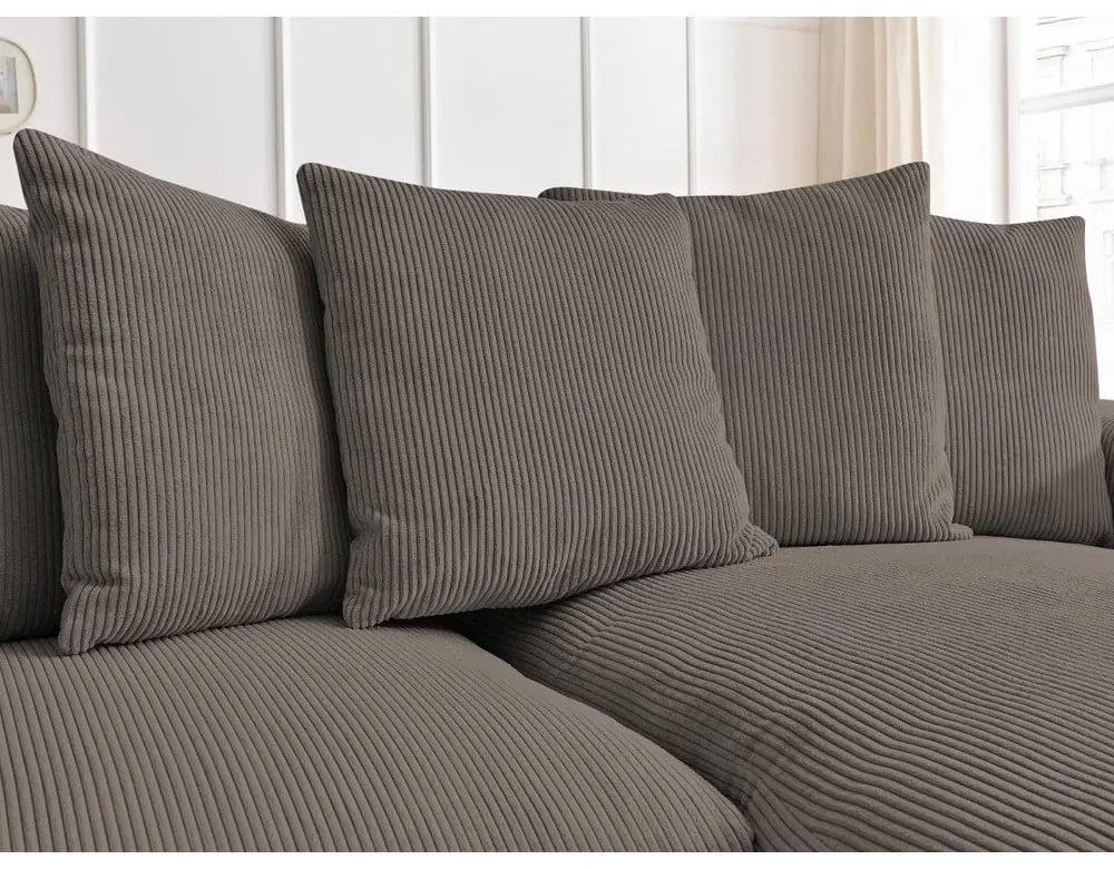 Szürkésbarna kordbársony kinyitható-tárolóhelyes sarokkanapé Voltaire – Bobochic Paris