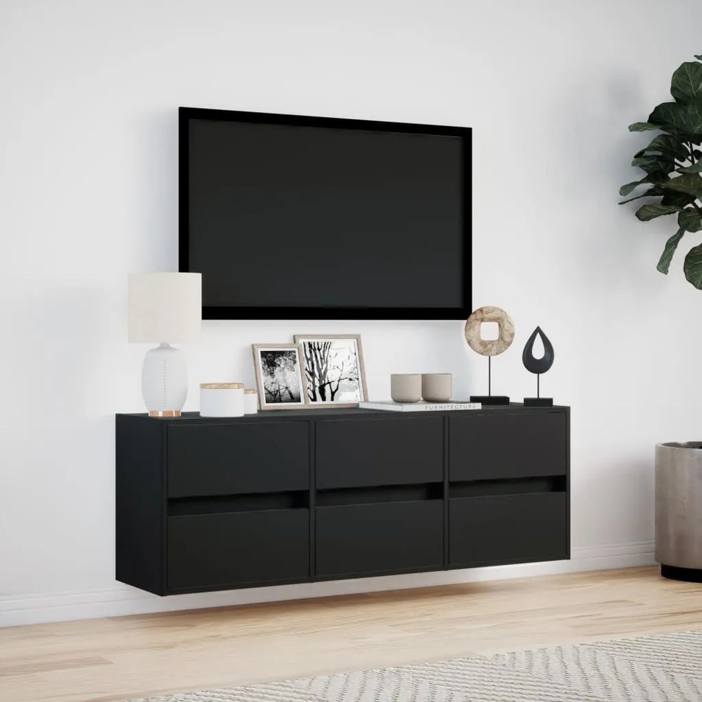 fekete fali TV-szekrény LED-világítással 130x31x45 cm