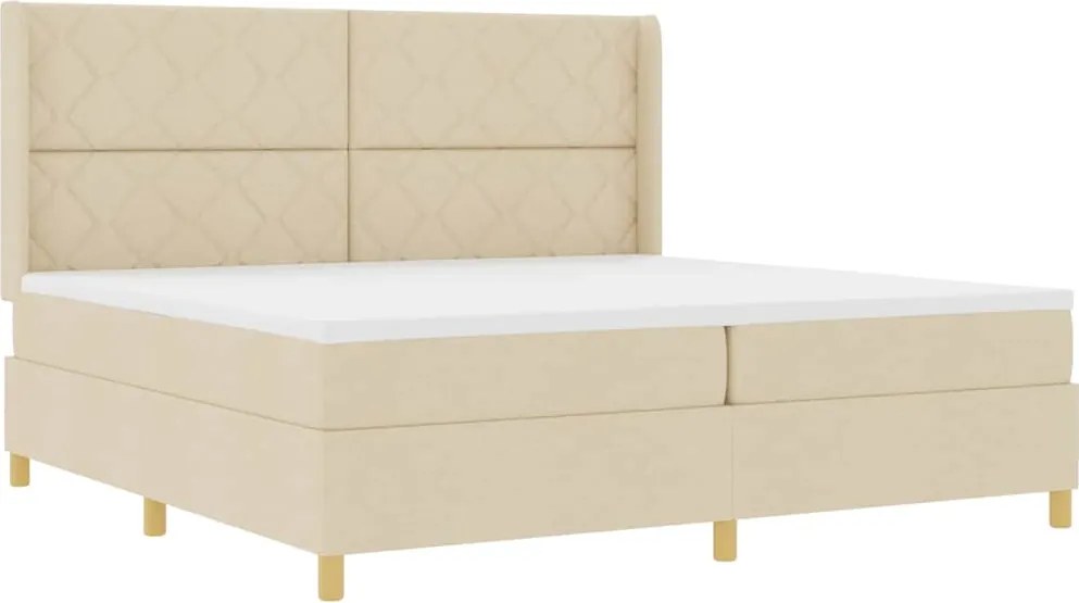 vidaXL Boxrugós ágy matracmal fejtámlával Krém 200 x 200 cm szövet