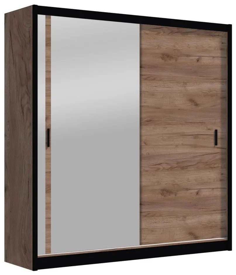 SABRINA gardróbszekrény tükörrel, 180x215 cm, craft tölgy