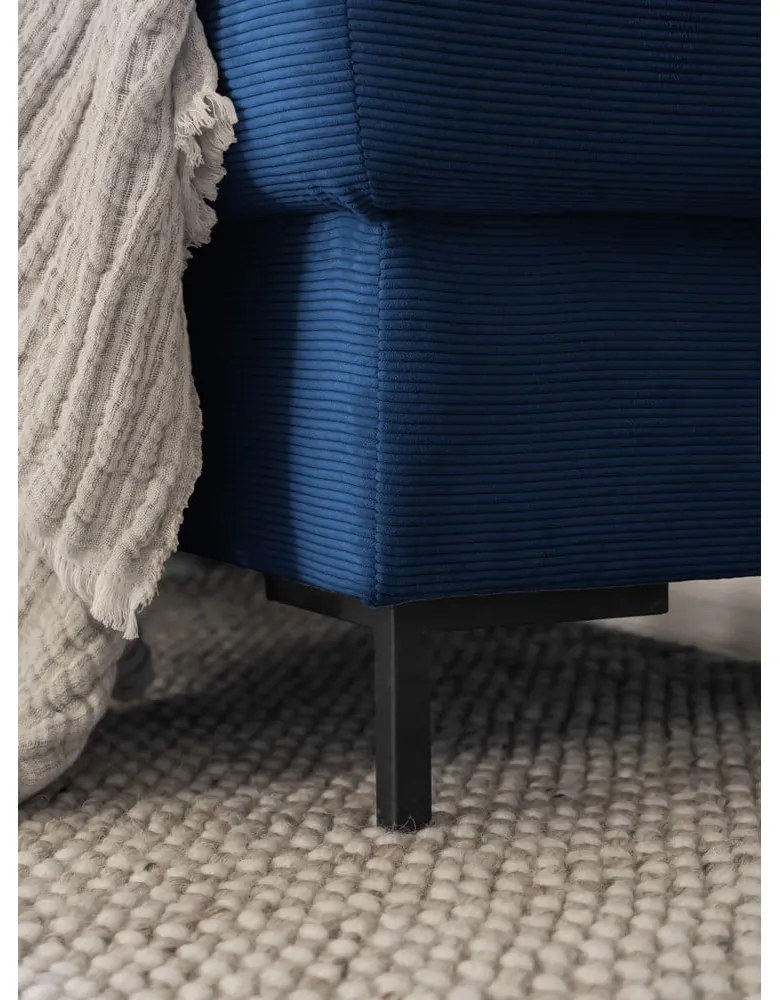 Sötétkék kordbársony kinyitható sarokkanapé (jobb oldali) Lofty Lilly – Miuform