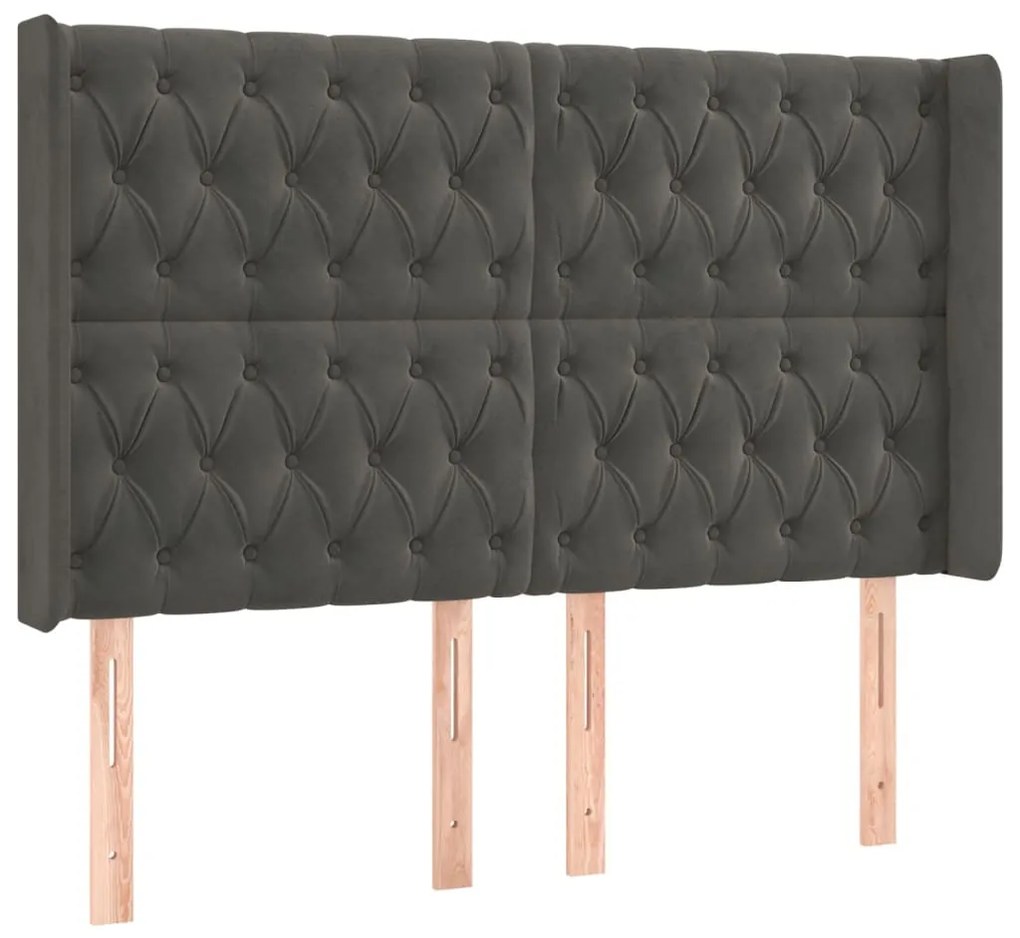 sötétszürke bársony LED-es fejtámla 163x16x118/128 cm