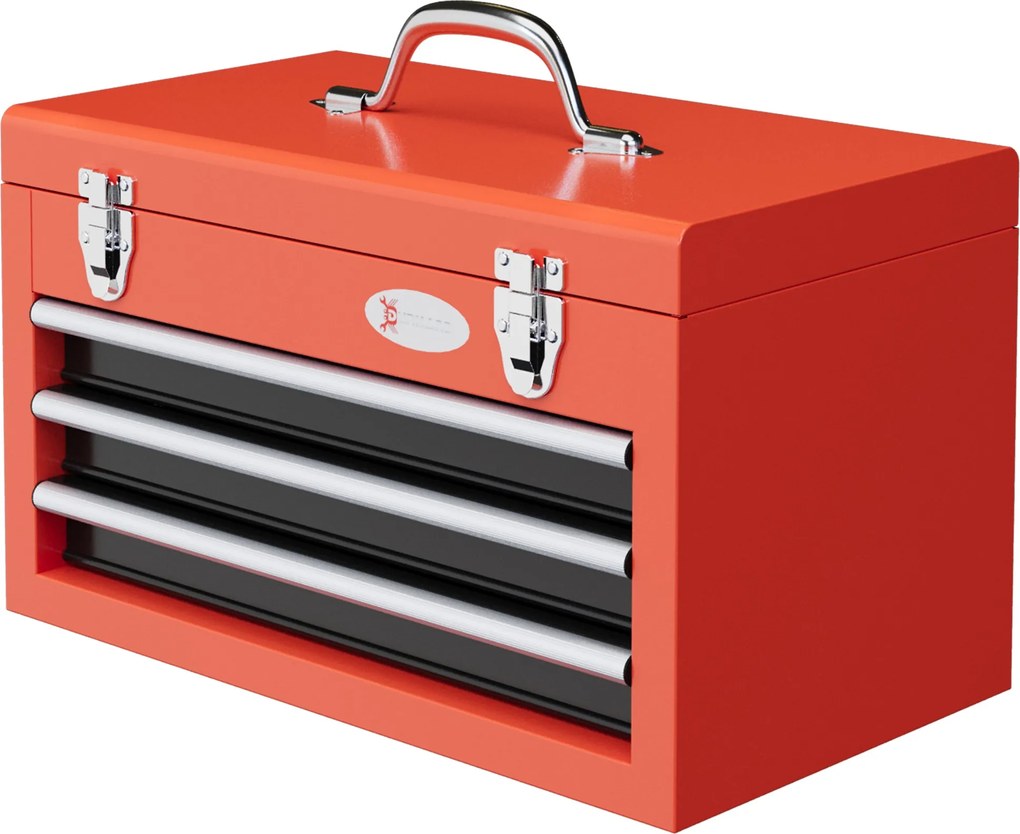 DURHAND üres szerszámtáska, 45 x 24 x 27 cm-es szerszámosláda 3 fiókkal, felső tárolórekesszel, fogantyúval, zárható, acél, piros | Aosom