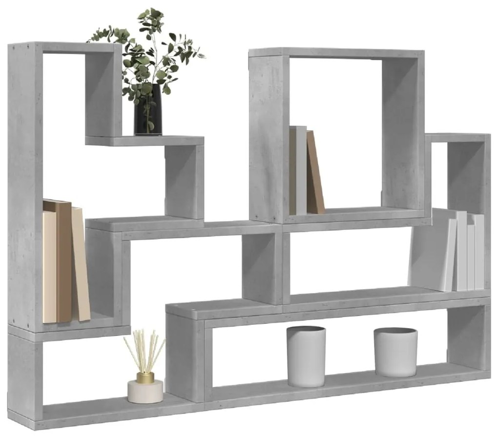 betonszürke szerelt fa fali polc 96x12x64 cm