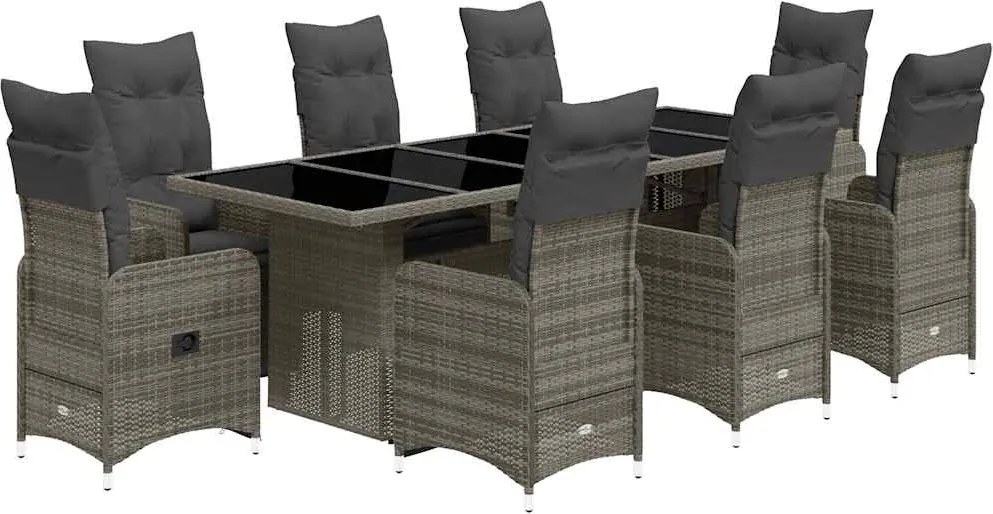 vidaXL 9 részes szürke polyrattan kerti bisztrógarnitúra párnákkal