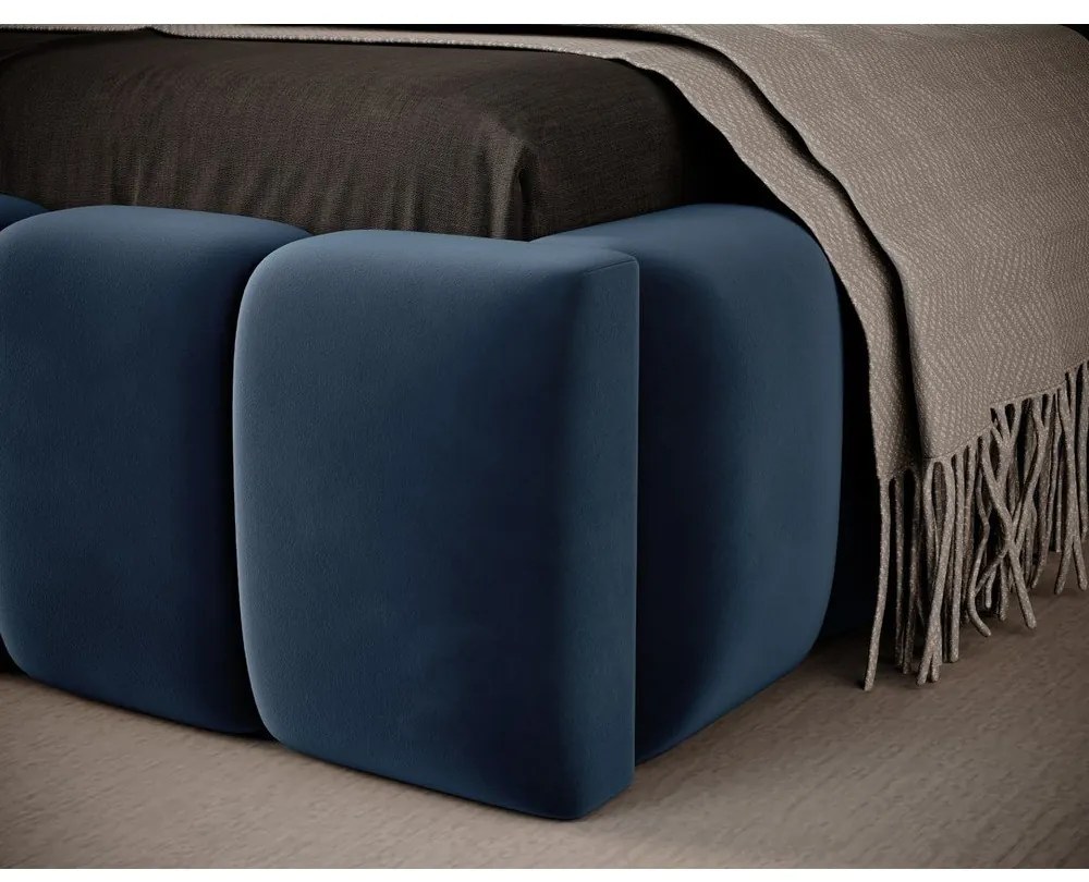 Sötétkék kárpitozott ágyneműtartós egyszemélyes ágy ágyráccsal 90x200 cm Lamica – ELTAP