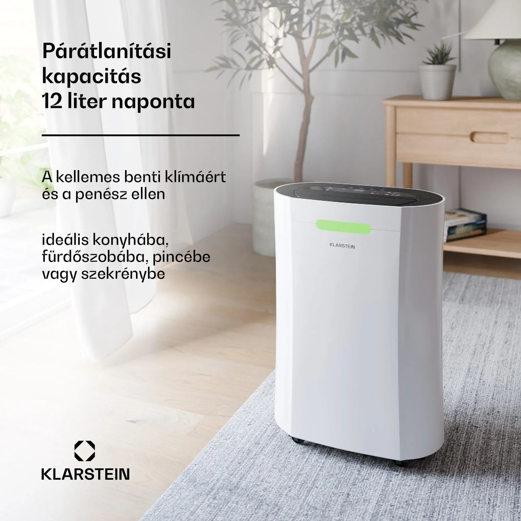 Klarstein AeroDry Smart 12 párátlanító, 12 l/nap, 18 m², páratartalom érzékelő, irányítás alkalmazás segítségével, 135 m³/h