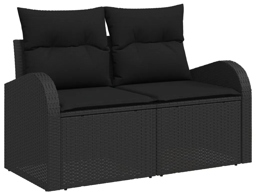 vidaXL 9 részes Kerti Étkezőszett Párnákkal Fekete Poli Rattan Akácia