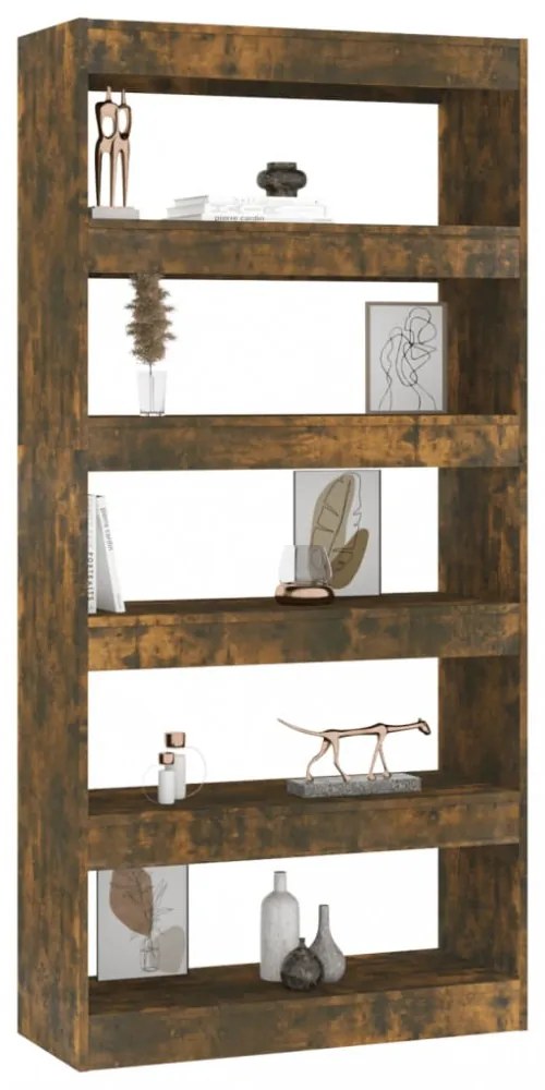 füstös tölgy színű fa könyvszekrény/térelválasztó 80x30x166 cm