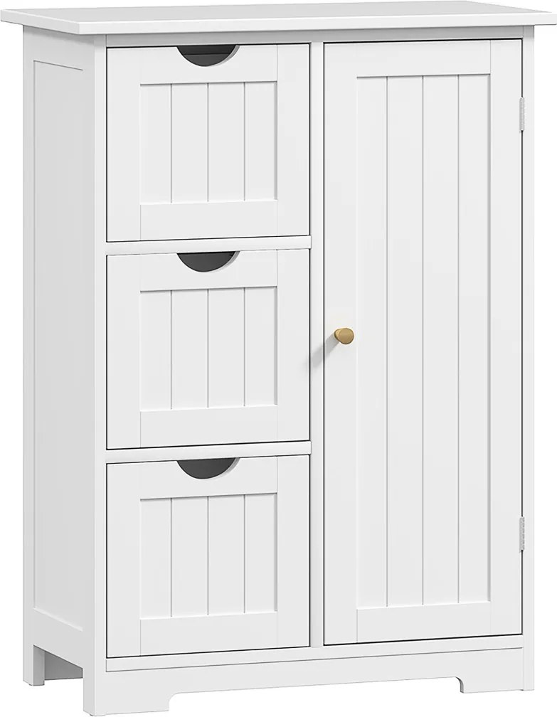 HOMCOM Fürdőszobaszekrény, fiókos komód, 3 fiók, polc, MDF, 60 x 30 x 80 cm, fehér