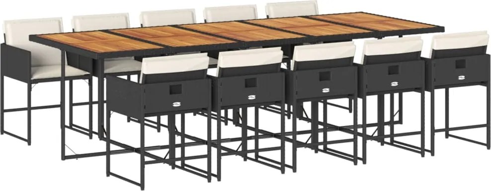 vidaXL 11 részes fekete polyrattan kerti étkezőgarnitúra párnákkal