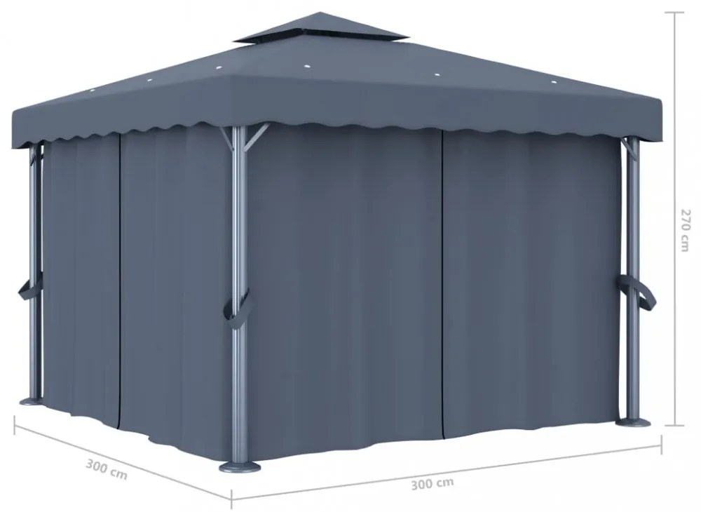 antracitszürke alumíniumpavilon függönnyel 3 x 3 m