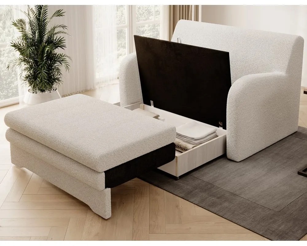 Fehér buklé kinyitható-tárolóhelyes kanapé 130 cm Ario – ELTAP
