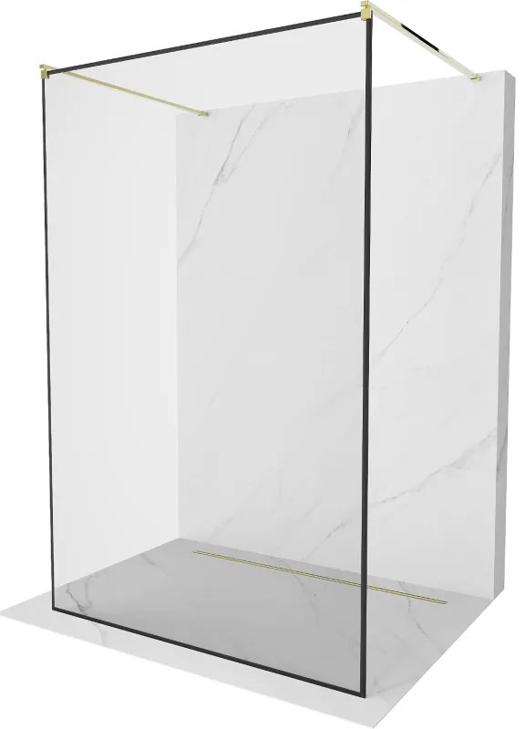 Mexen Kioto, átmenő zuhanyparaván 130 x 200 cm, 8mm üveg tiszta / fekete mintás, arany- 800-130-002-50-70