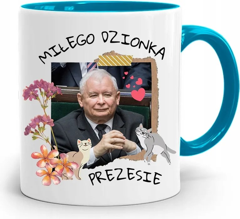 Kék Vicces Bögre Jaroslaw Kaczynski fényképes nyomattal