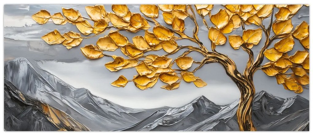 Kép – Fa arany levelekkel (120x50 cm)