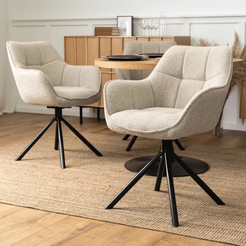 Forgó szék bézs színben, bouclé kárpittal, PEONY