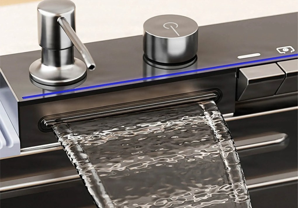 Konyhai csaptelep ELITE EDITION KS2199 LED-kijelzővel, kihúzható zuhanyfejjel, több színváltozatban — Fehér, fekete sávval — 80 cm