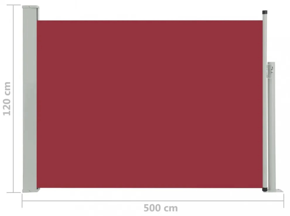 piros behúzható oldalsó teraszi napellenző 120 x 500 cm