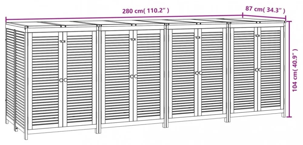 tömör akácfa kerti tárolóláda 280 x 87 x 104 cm