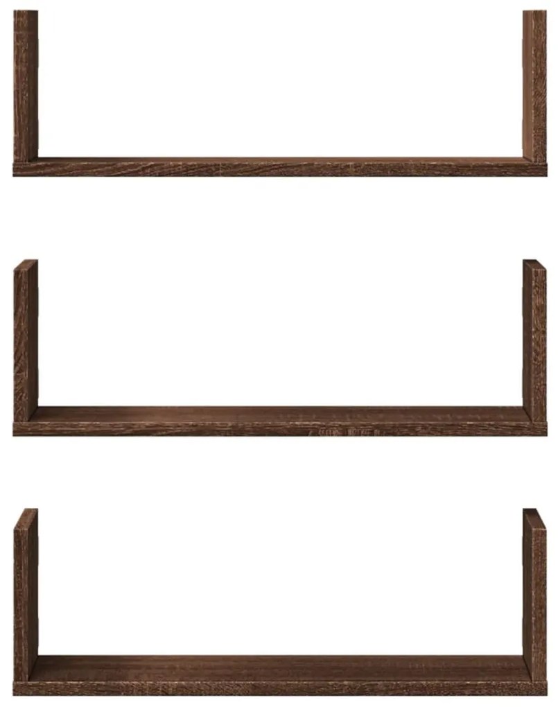 3 db barna tölgy színű szerelt fa fali polc 58 x 18 x 18 cm