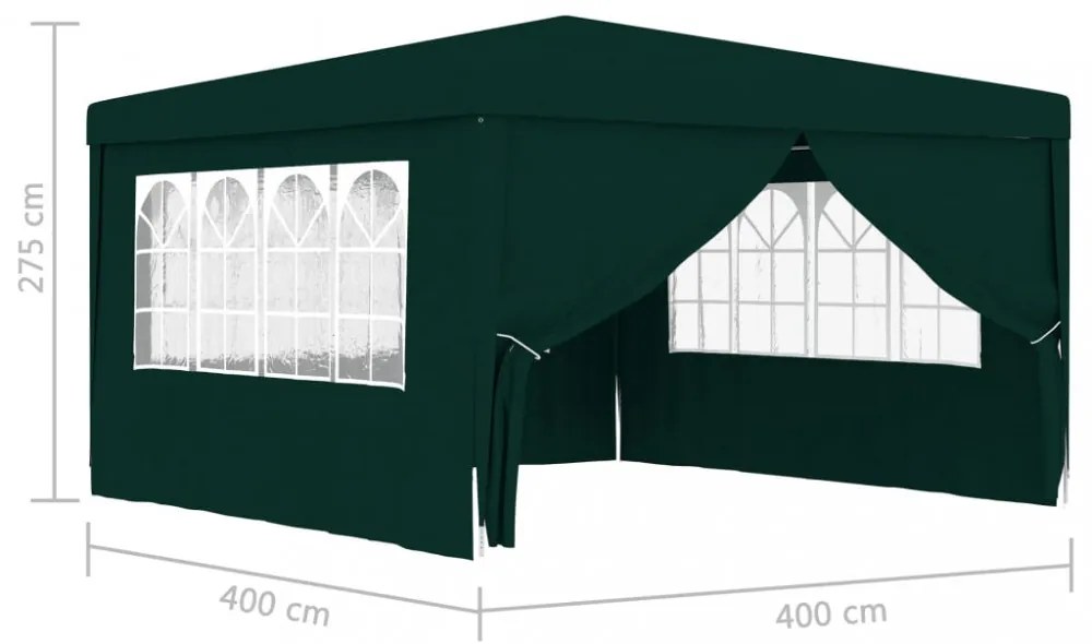 zöld rendezvénysátor oldalfalakkal 4 x 4 m 90 g/m²