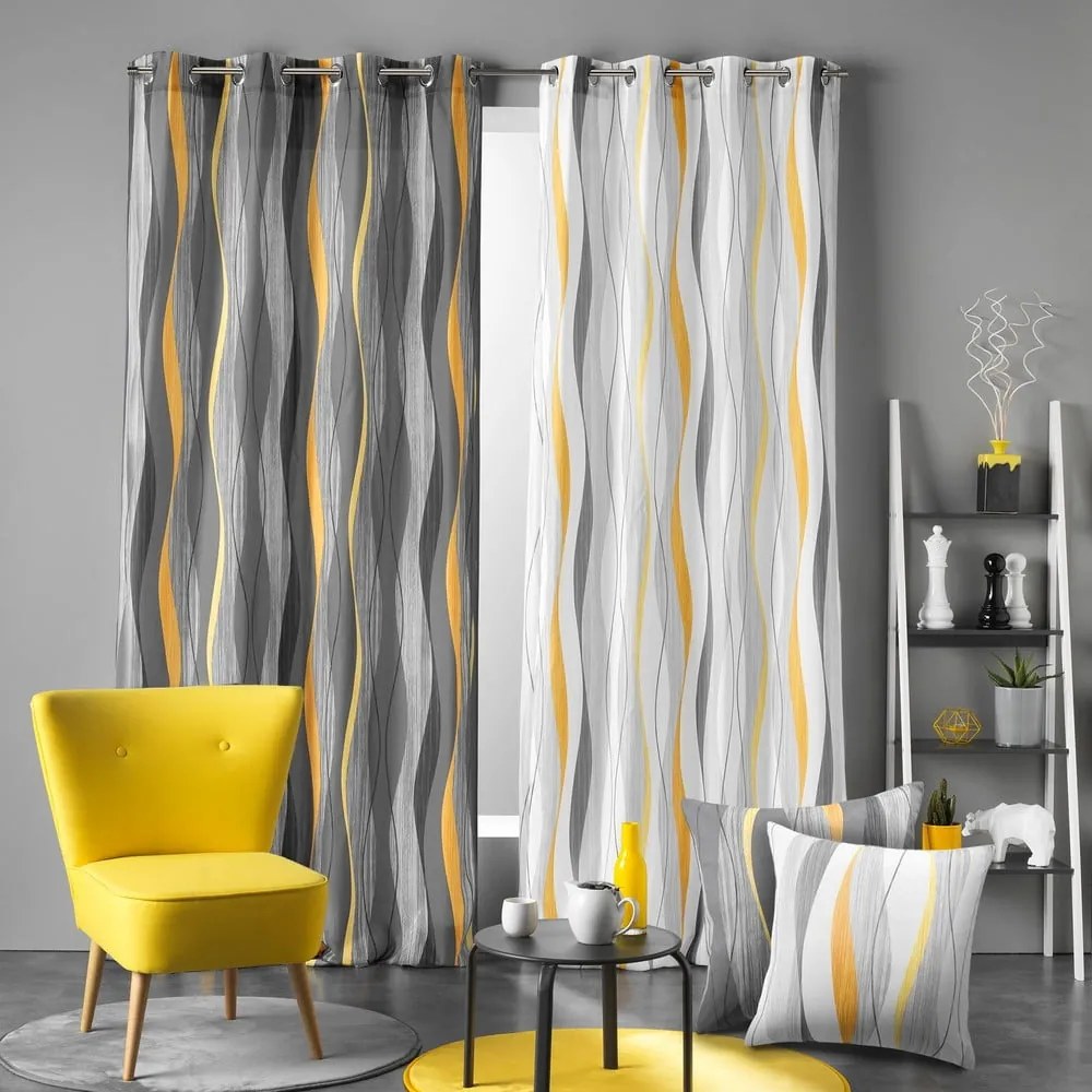 Sárga-fehér függöny 140x260 cm Ondulys – douceur d'intérieur
