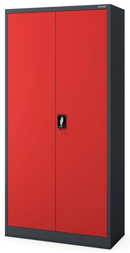 Fém iratszekrény JAN, 900 x 1850 x 400 mm, antracit-piros