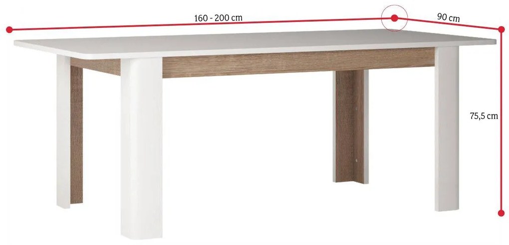 LINTA bővíthető étkezőasztal, 160-200x75,5x90, alpesi fehér