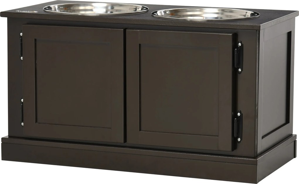 PawHut Magasított Kutyatáposztó, 2 Rozsdamentes Acél Táljal, 29.5L Vizes Tál, Kutyatáposztó Nagy Kutyáknak, Kávé | Aosom