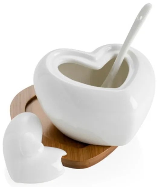 Heart porcelán cukortartó kiskanállal, bambusz alátéttel - Brandini