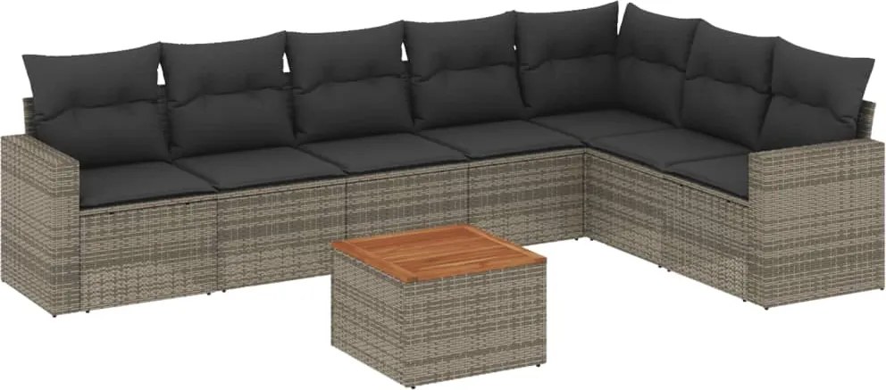 vidaXL 8 részes szürke polyrattan kerti ülőgarnitúra párnákkal