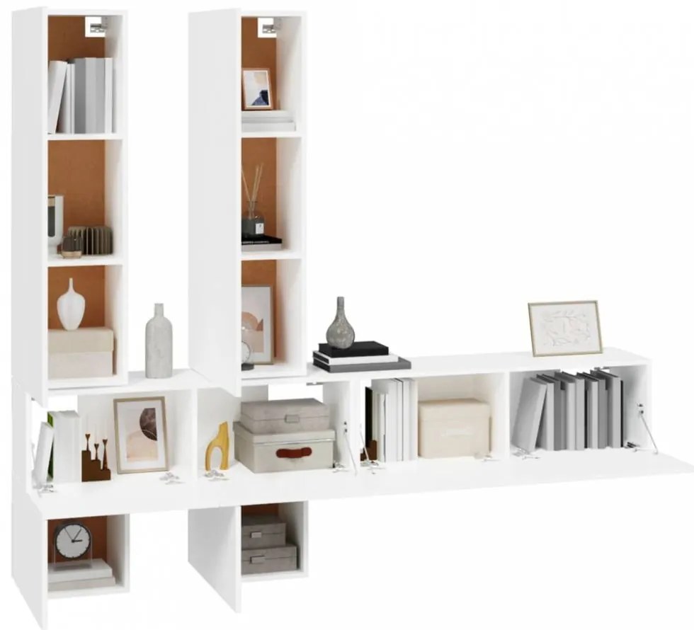 Fehér falra szerelhető szerelt fa TV-szekrény