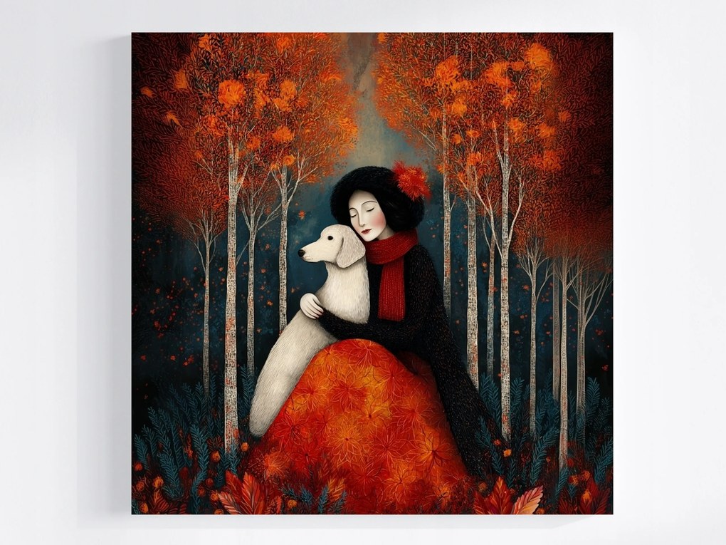 Vászonkép Canvas Grafika Portré Nő Kutya Séta Ősz 40x40