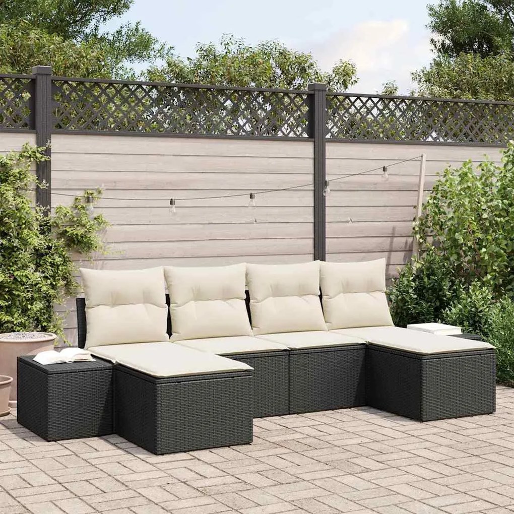 Kerti Kanapé Szett 6 pcs Fekete és krémszínű 184 x 62 x 85 cm