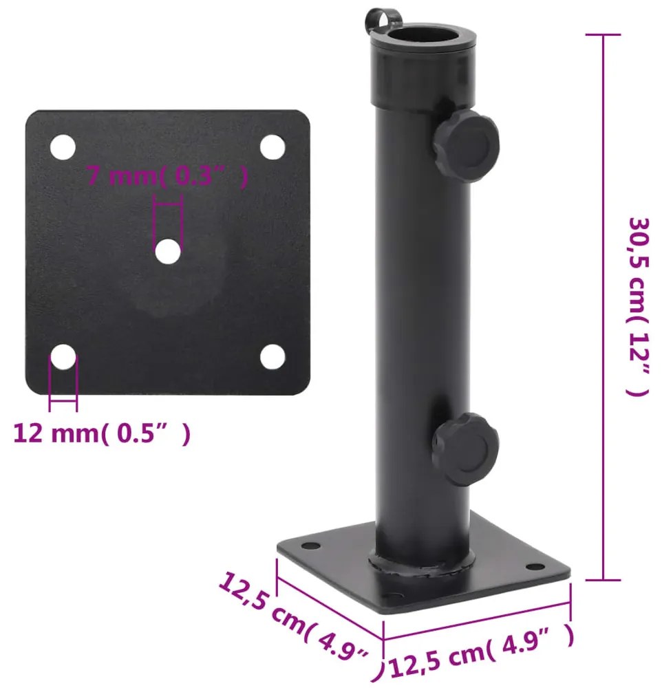 matt fekete acél napernyőtalp rúdhoz Ø38/48 mm