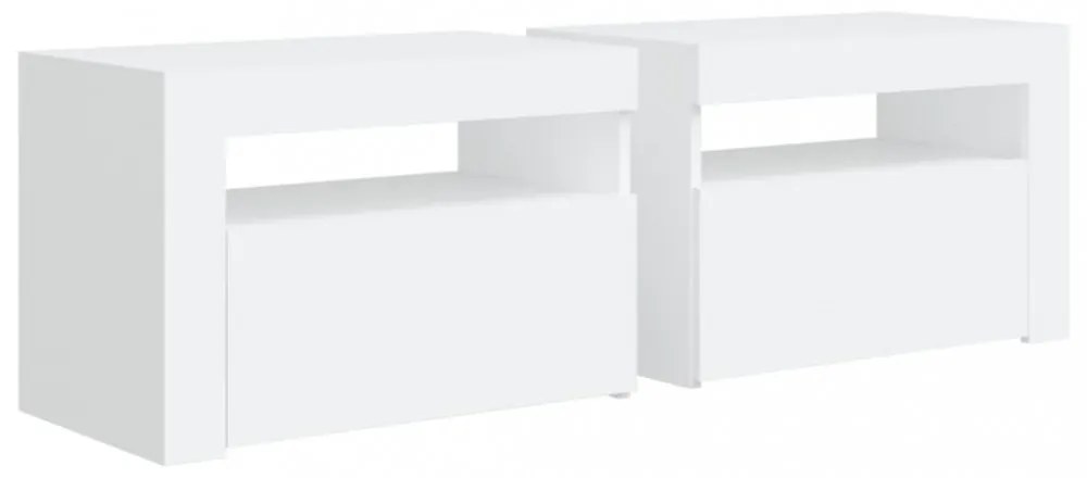 2 db fehér éjjeliszekrény LED-del 60 x 35 x 40 cm