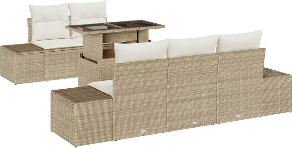 vidaXL Kanapé Szett párnával 6 pcs Beige és krém polirattan