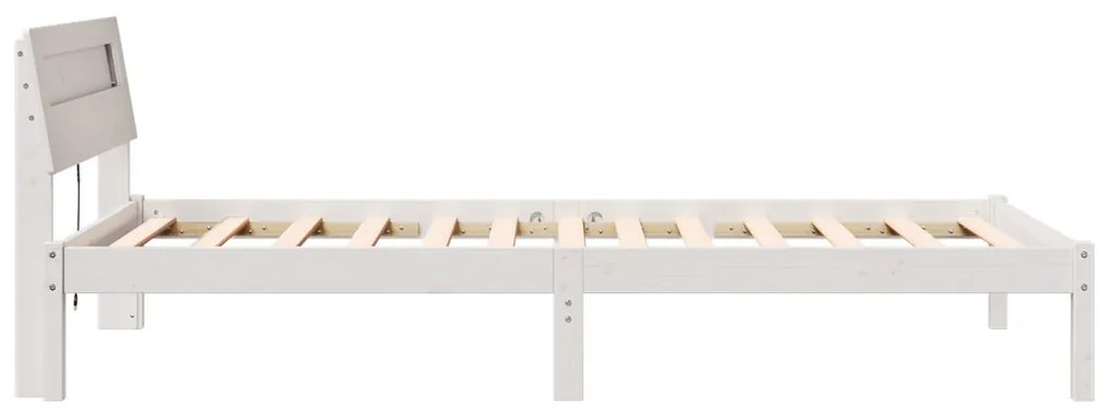 Ágykeret LED Fejtámlával, Fehér, 90 x 200 cm, Tömör Fenyő