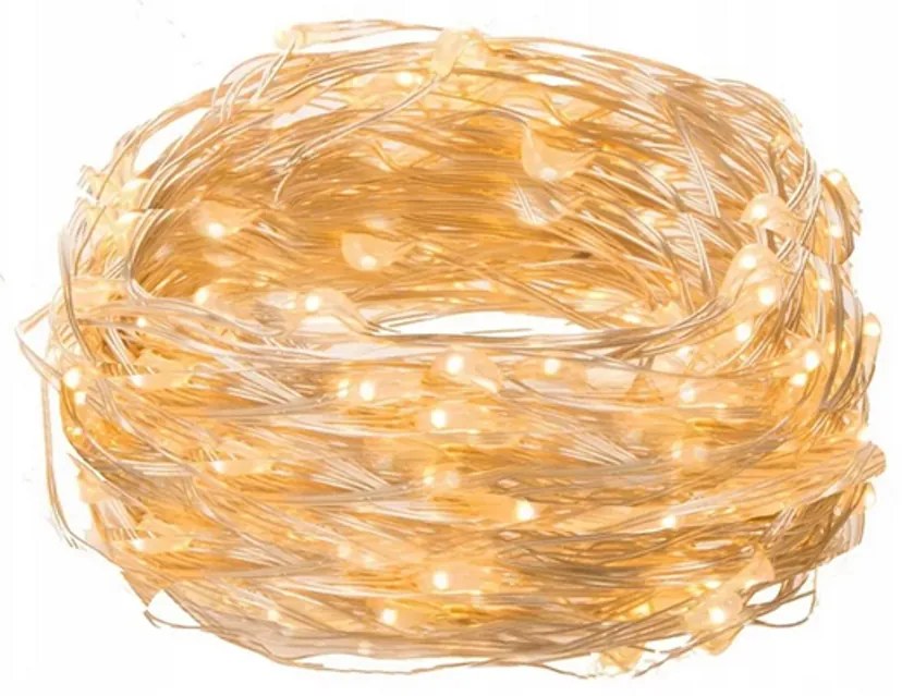 10 m-es 100 micro LED-es elemes fényfüzér, tündérfény, meleg fehér, HT